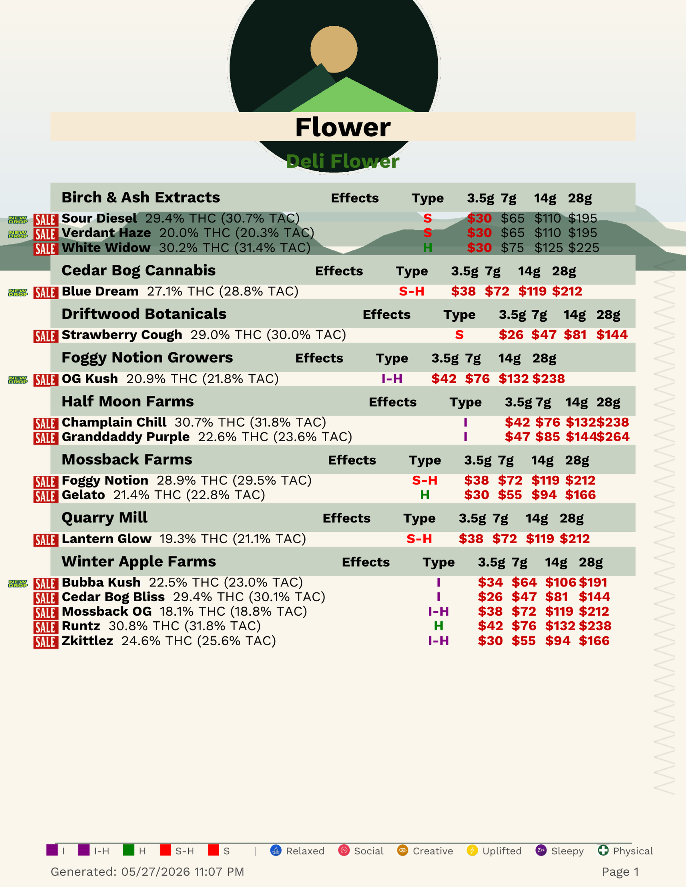 Paper menu look sample