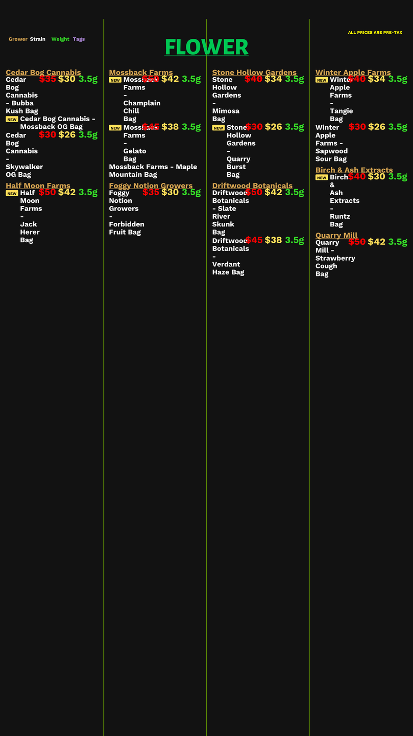 Text-list typography-led menu